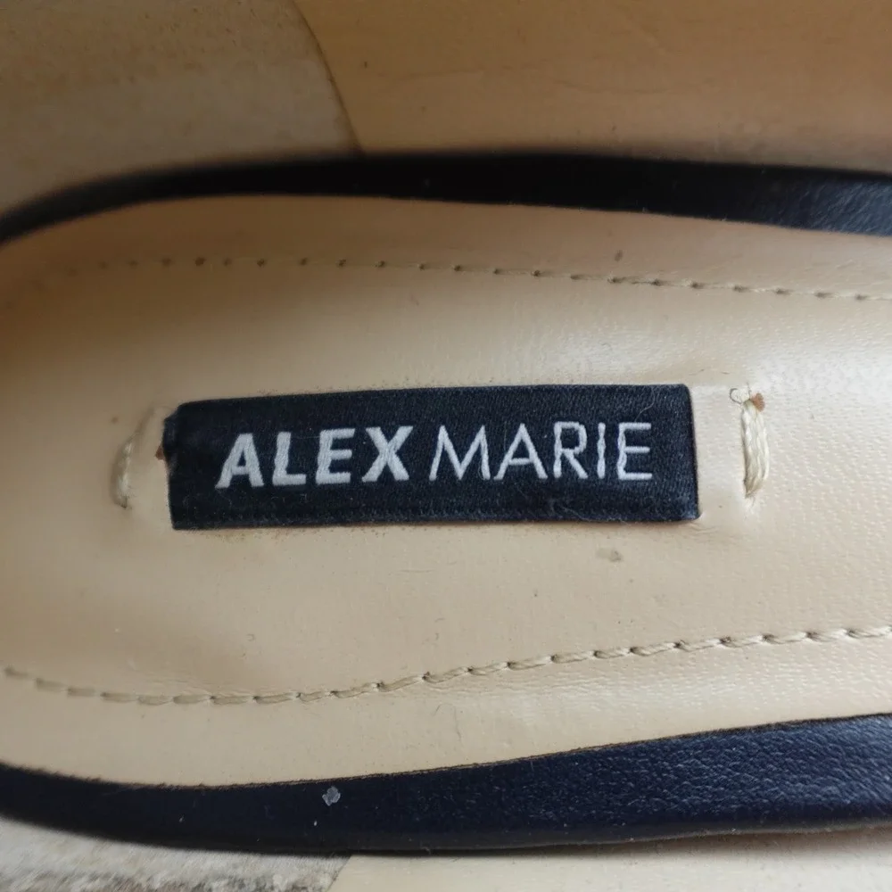 Alex Marie Navy Blue Shimmer Bow Wedge Pumps Shoes Womens 8M Low Heel Round Toe